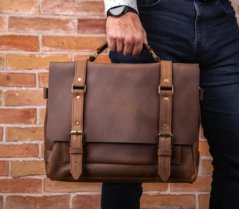 Premium Leather Messenger Bag – Laptop Briefcase & Office Satchel