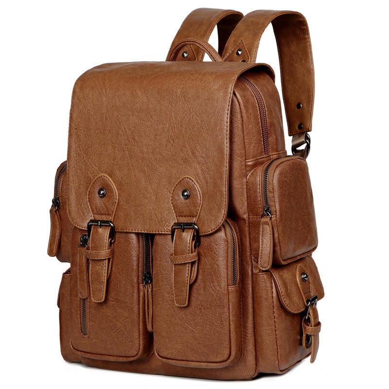 Vintage PU Leather Laptop Backpack – Large Capacity Travel & Business Companion