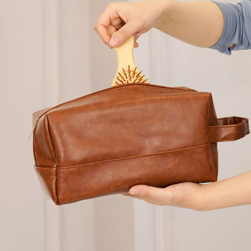 Large Capacity PU Leather Travel Makeup Bag – Portable Handheld Cosmetic Organizer