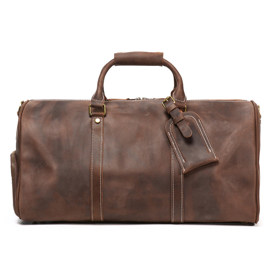 Handcrafted Vintage Leather Travel Shoulder Bag – Premium Cowhide Rolling Luggage