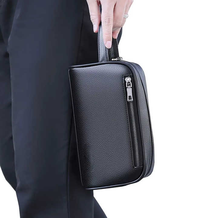 Premium Soft Leather Men's Travel Toiletry Bag – Luxury Cosmetic & Wash Pouch