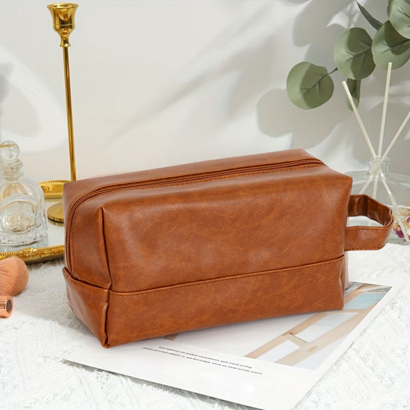 Large Capacity PU Leather Travel Makeup Bag – Portable Handheld Cosmetic Organizer