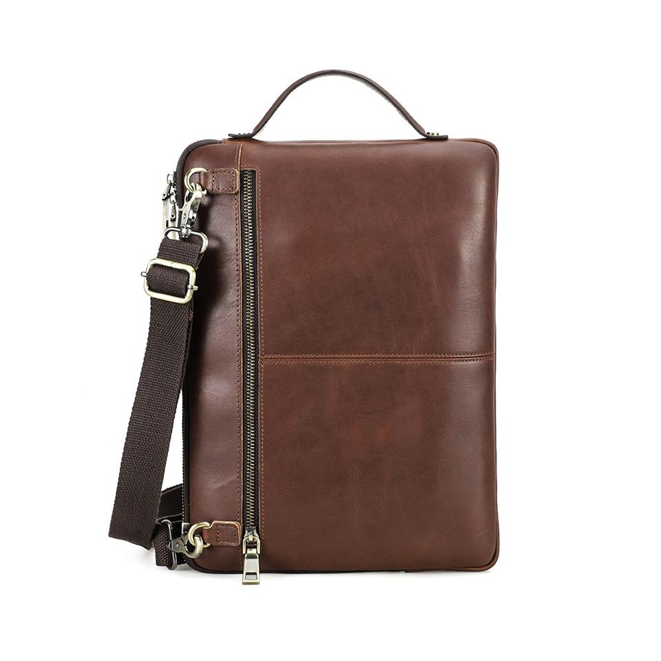 Premium Genuine Leather 14‑Inch Laptop Sleeve & Shoulder Bag with Carry Handle