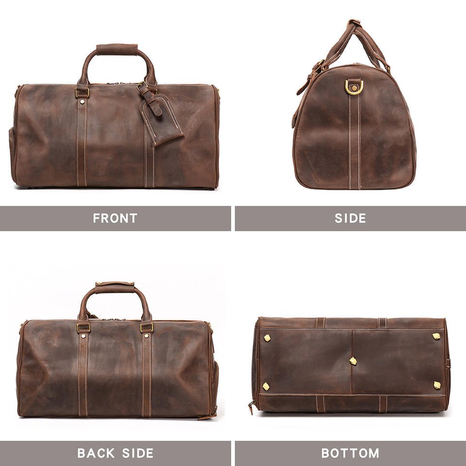 Handcrafted Vintage Leather Travel Shoulder Bag – Premium Cowhide Rolling Luggage