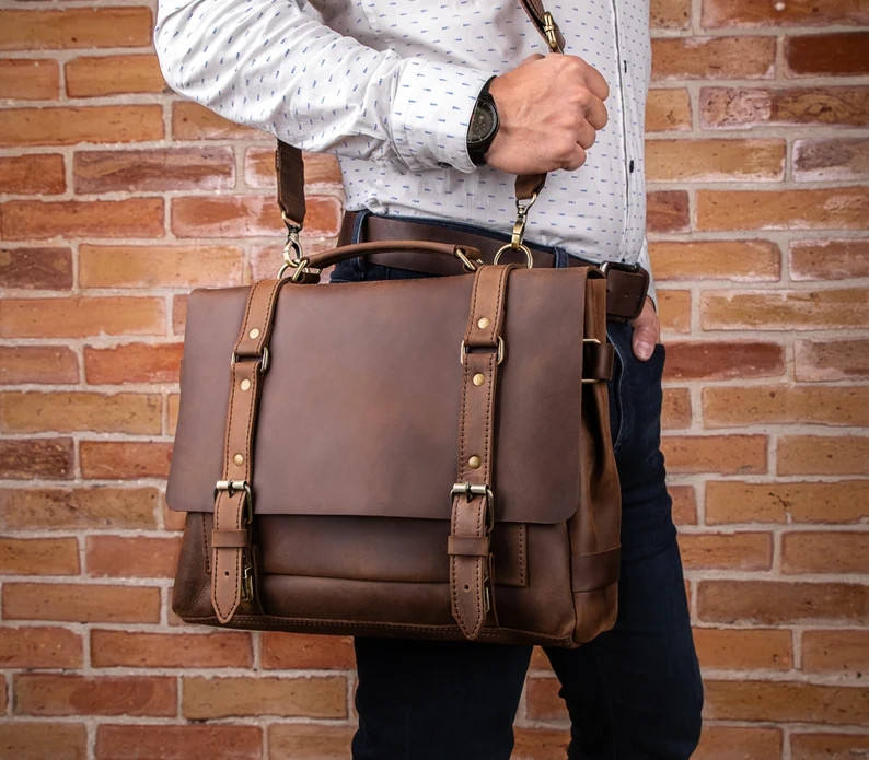 Premium Leather Messenger Bag – Laptop Briefcase & Office Satchel