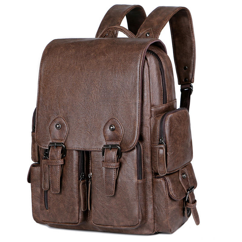 Vintage PU Leather Laptop Backpack – Large Capacity Travel & Business Companion