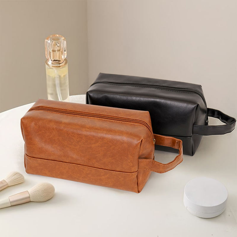 Large Capacity PU Leather Travel Makeup Bag – Portable Handheld Cosmetic Organizer